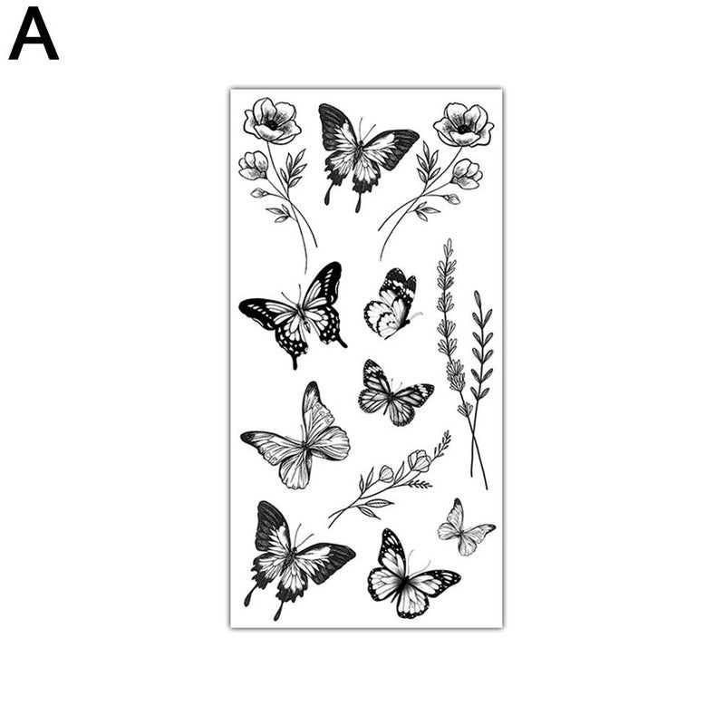 Sketch flower, rose, black and white flower temporary tattoo stickers, 1 piece